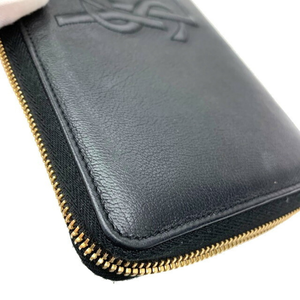 SAINT LAURENT PARIS YSL Logo Round Zip Long Wallet Black Leather - Picture 8 of 8